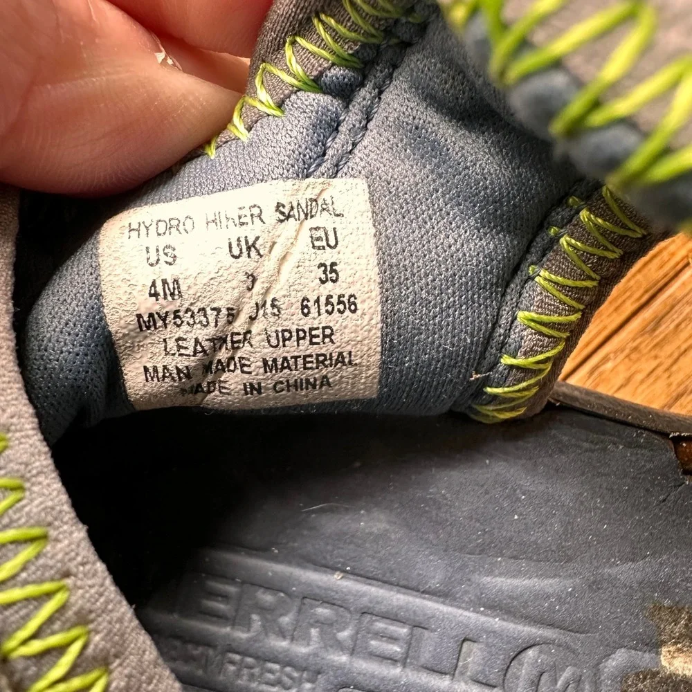 Merrell‎ Hydro Hiker Sandal Kids 4M Leather Water Sport Closed Toe Grey Green
